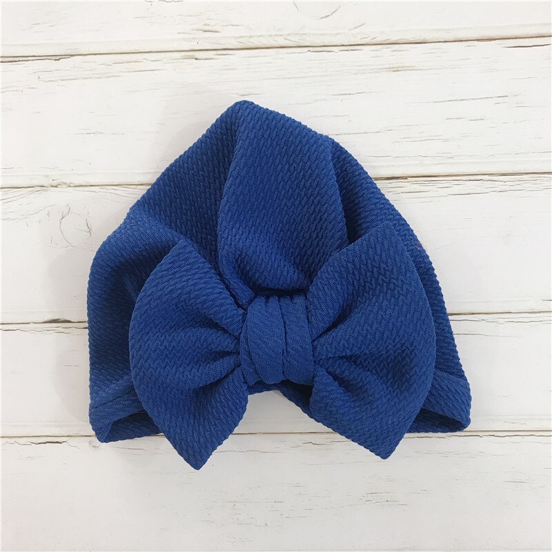 1pcs Solid Cotton Big Bow Hat Baby Kids Headbands Soft Comfortable Cat Turban Children Hair Accessories: Navy Blue