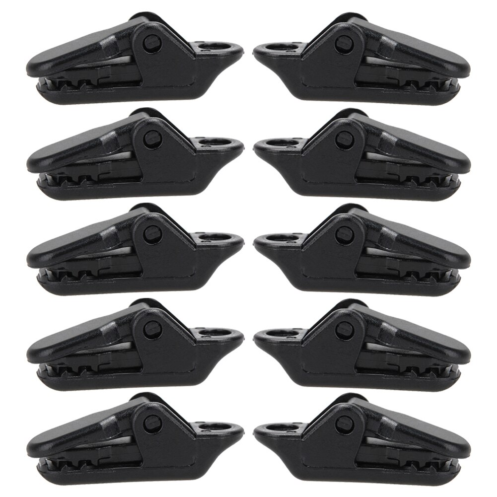 10pcs Tents Accessories Awning Wind Rope Clamp Awnings Plastic Clip Tent Pull Point Outdoor Camping Tent Alligator Cip Hook: black