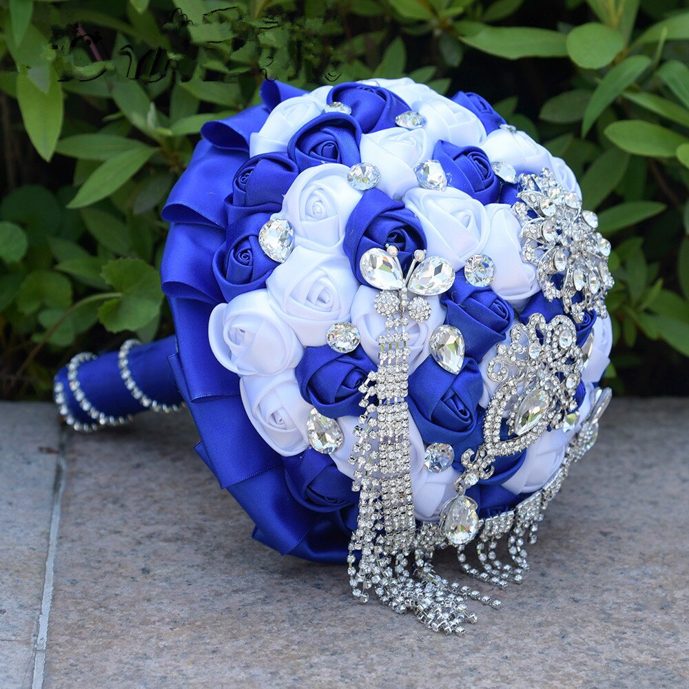 AYiCuthia Bouquet De Mariage Mauve Royal Blue/Purple/Black Bridal Bouquet Wedding Silk Roses Brides Wedding Bouquet With Crystal