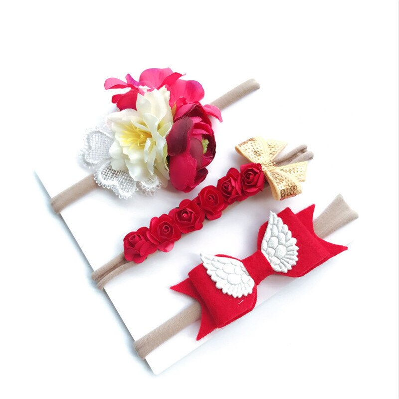 3 teile/satz Mix Stil Simulierte-perle Band Spitze Blume Stirnband Baby Mädchen Stirnbänder Elastische Haarband Kinder Haar Zubehör