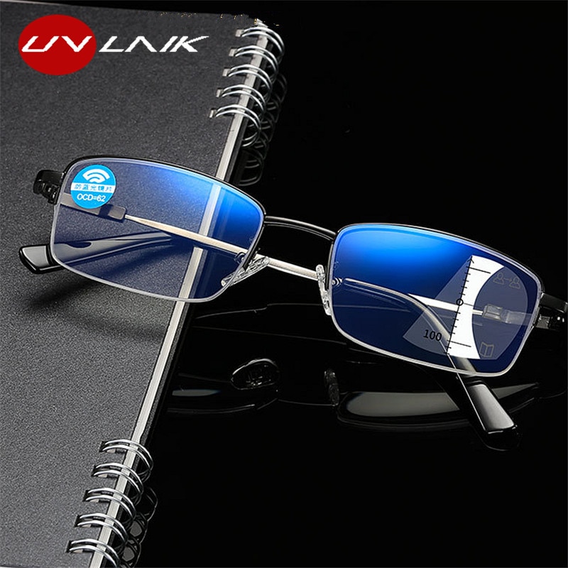 Lunettes de lecture anti-lumière bleue en titane uvlaik pour femmes et hommes, verres multifocaux progressifs à dioptrie  +1.0 1.5 2.0 2.5 3.0