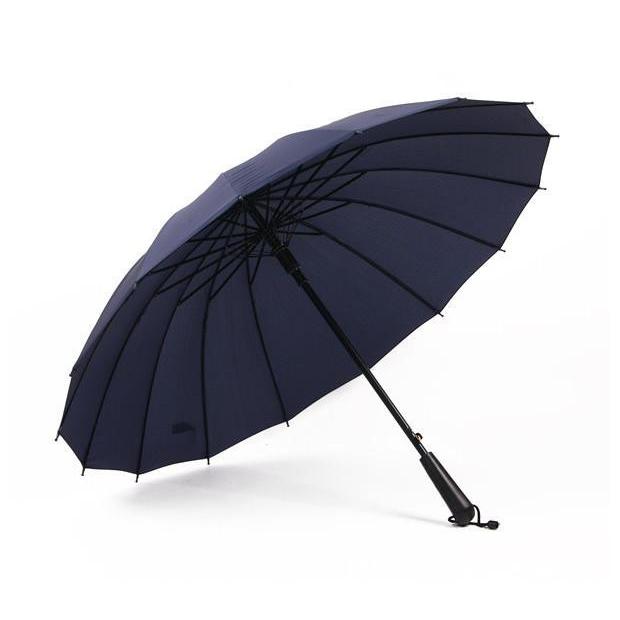 Semi-automatic Wind Resistant Long Handle Umbrella Men And Women Outdoor Rainy Umbrellas 16 Ribs Big Windproof Umbrellas Rain: Navy Blue