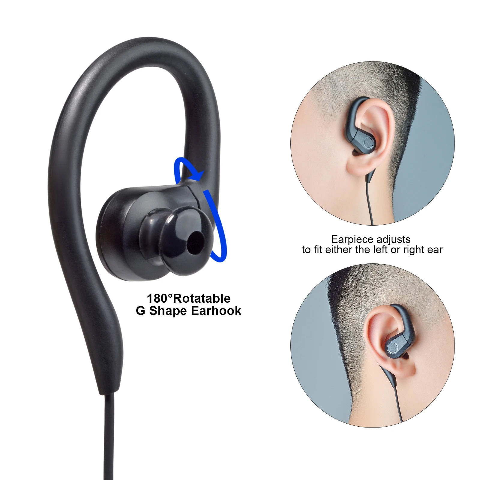 3,5 mm luister alleen oortelefoon compatibel met luidsprekermicrofoon, G-vorm oorhaak Ontvang alleen headset voor politiebeveiliging wetshandhaving