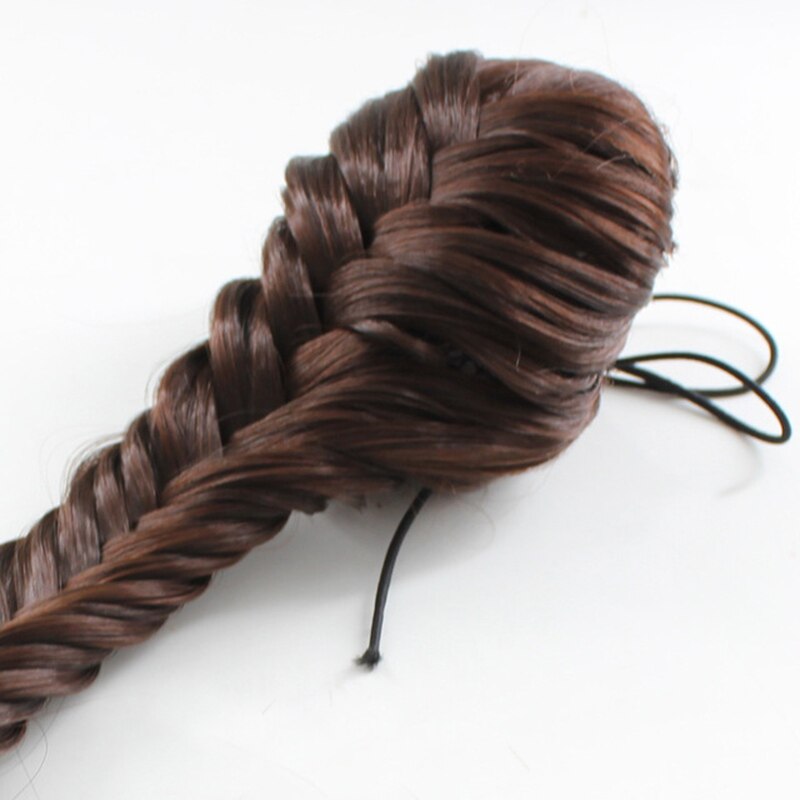 Extensiones de cola de caballo sintética de color marrón Trenza para el cabello cola de caballo con cordón para mujeres colas de pez fibra de alta temperatura