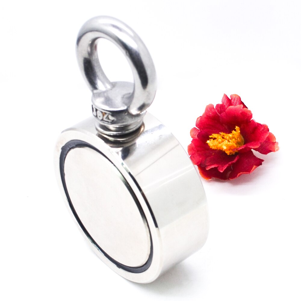 Double Side Magnet Fishing,Combined 300Kg Pulling Force,D60mm Diameter,Super Strong Round Neodymium Fishing Magnet Wit