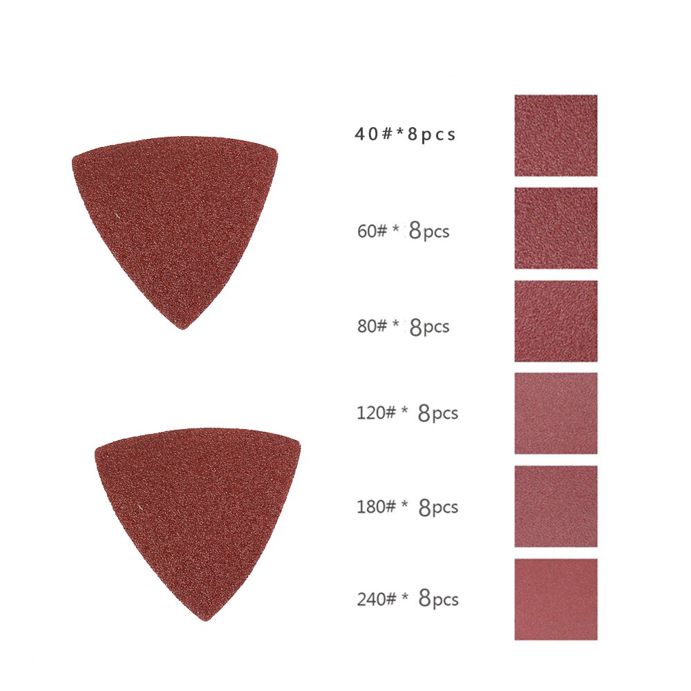 49pcs Triangle Sandpaper Set Grinding Sandpaper 80mm 40/60/80/120/180/240 Triangle Vibration Sand Pad Sandpaper Accessories