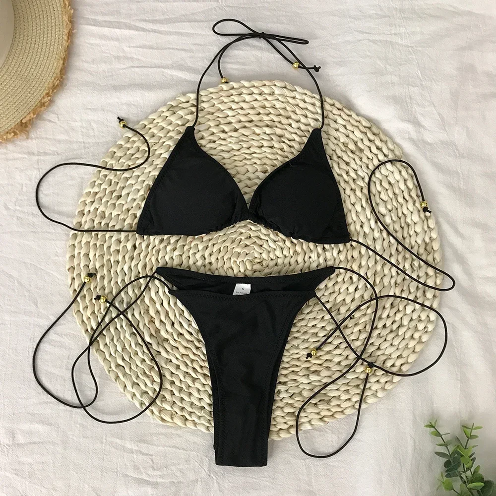 Badedragt kvinder strandtøj badetøj ensfarvet mini bikini sæt mikro bikini sexet badedragt kvindelig brasiliansk biquini badetøj: S / Blå