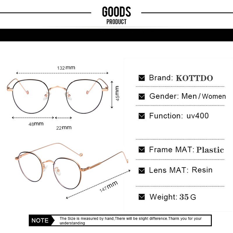 Anti-Blue Light Women Optical Myopia Eyeglasses Classic Vintage Rounds Metal Glasses Frame Men Computer Eye Glasses