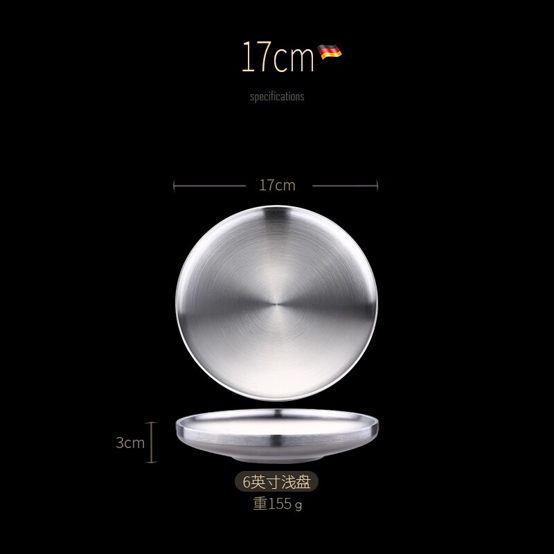 Germany SSGP 304 Stainless Steel Plate Dessert Salad Fruit Breakfast Steak Plate Restaurant Dinner Plates: 17cm