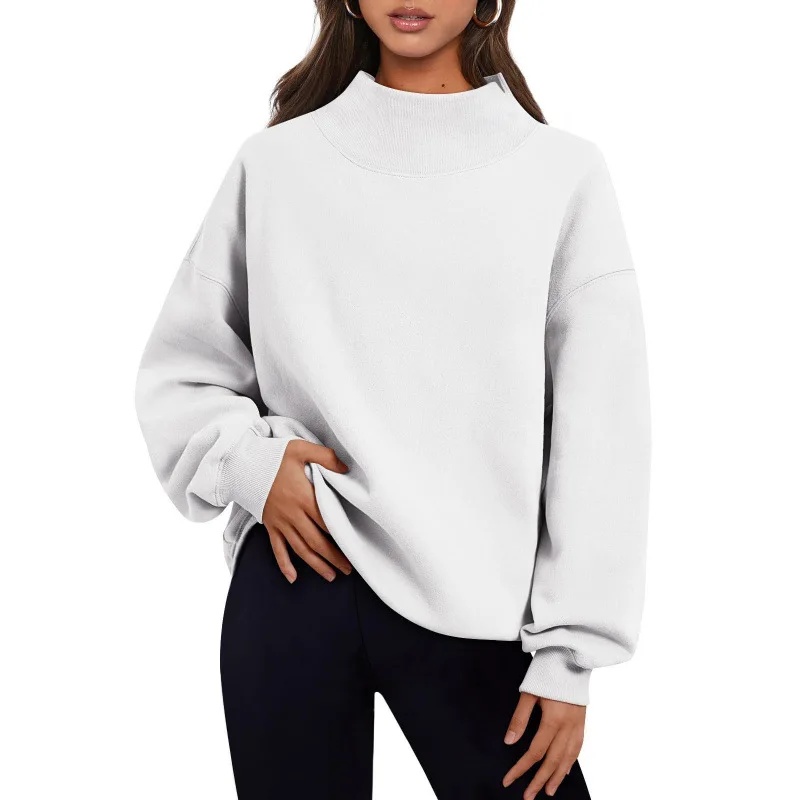Sudadera con capucha de manga larga con forro polar para mujer, ropa deportiva informal cómoda de fibra de poliéster con cuello alto: XXL / BLANCO