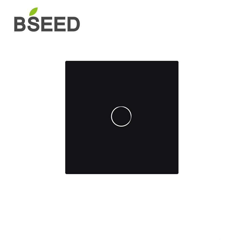 Bseed-interruptor de luz sensível ao toque, 47*47mm, para parede, painel de vidro pequeno, faça você mesmo, 1/gang, nova cortina, padrão, dimmer, partes de vidro de cristal: 1Gang Black