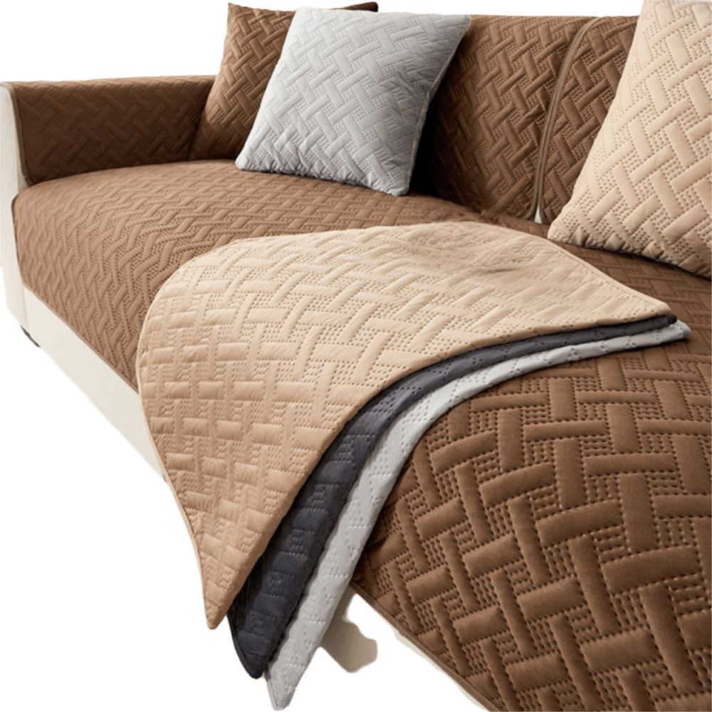 Antislip bankhoes van nederlands fluweel, elastische stof met gestreept patroon, volledige hoes, vuilafstotend en antislip.
