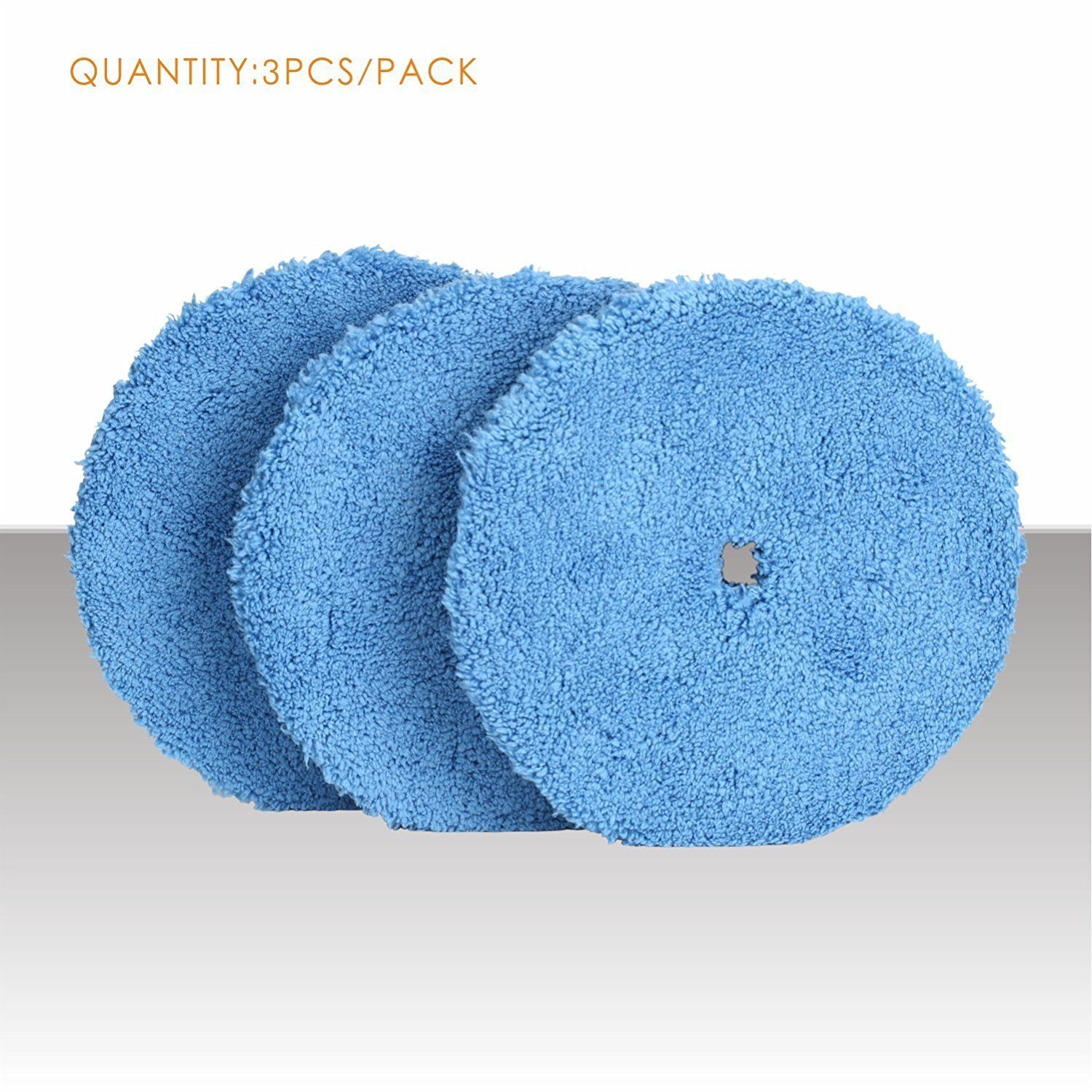 Auto Accessories 3pcs 6" Microfiber Polishing Buffing Cleaning Pad Disc In Blue For Car Detailing Waxing