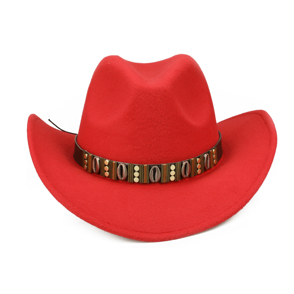 Yy metal bælte cowboy kasketter mænd efterår rytter hat kvinder vinter western cowgirl hatte sombrero cowboy disfraz  fd19054: Rød cowgirl hat