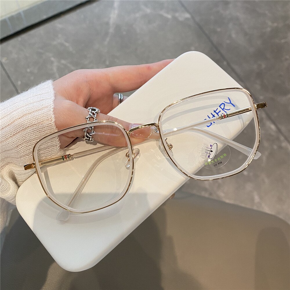 women square polygon glasses for girl female metal frame glasses plain glasses Nearsighted Eyewear Glasses -1.0 -2.5 -2: WHITE / 0