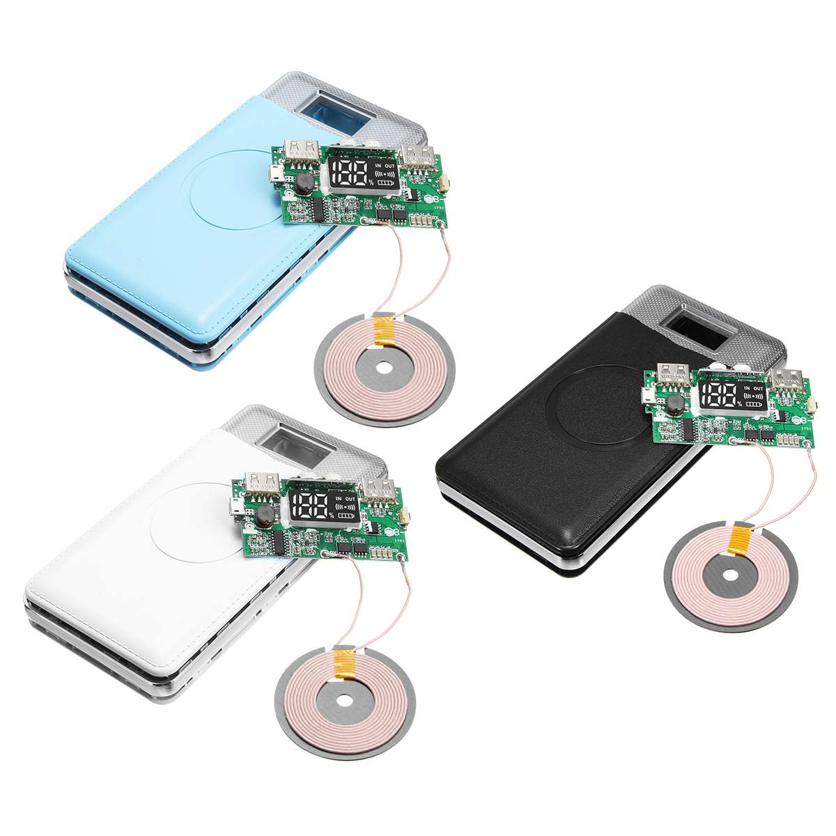 QI Power Bank Case Only DIY Aluminum Wireless Charging Charger for 3 Mobile Phone LCD Display Power Supply External Battery
