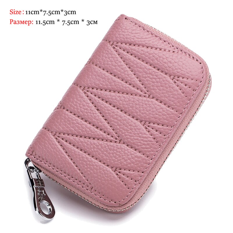 ¡Novedad! Billeteras de piel de vaca auténtica para mujer, Carteras largas para mujer, cartera para teléfono, tarjeteros para pasaporte, cartera de mano de gran capacidad: Short-2 Pink