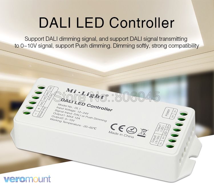 Miboxer DL1 DALI LED Strip Controller Max DC12V-24V 12A DALI Dimming Controller Compatible with 0-10V Signal Output