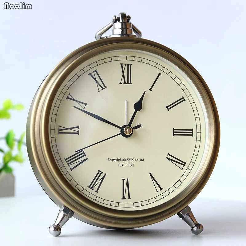 Digital Alarm Clock Simple Mute Round Metal Portable Bedside Clock European Home Living Room Table Decoration
