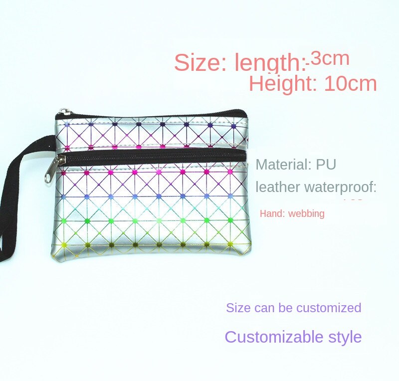 Dubbele laag dames portemonnee medium magische pu meisjes dubbele trek portemonnee kleine pols tas kaarthouders: Zilver