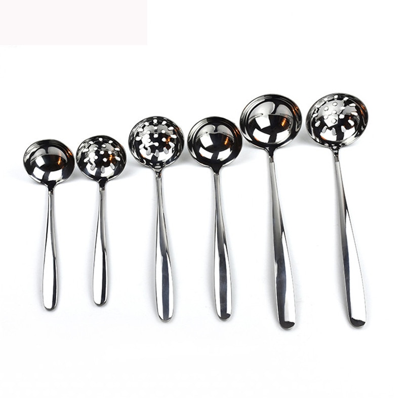 1PC Stainless Steel Cookware Soup Ladle & Colander Spoon Set Long Handle Slotted Spoon Skimmer Kitchen Accessories Pot Spoon