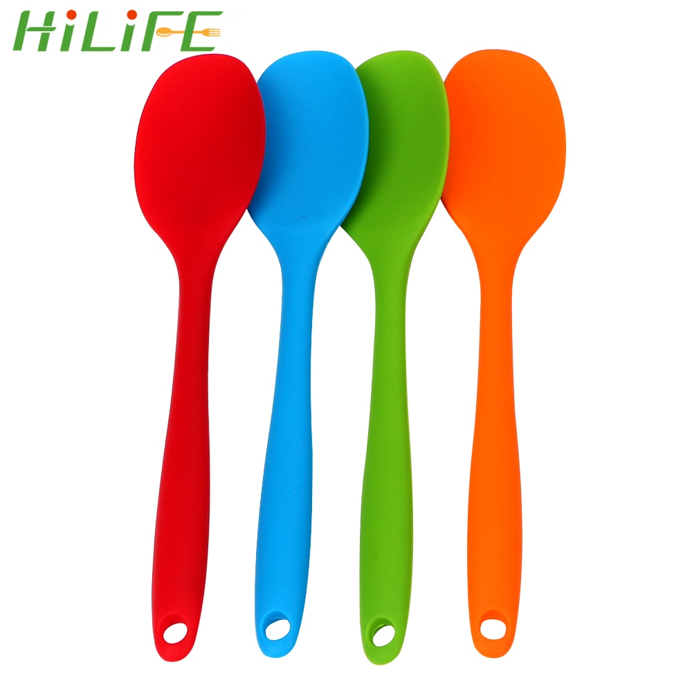 HILIFE-cuchara de silicona de mango largo para cocina, cucharas de sopa para pastel, espátula, vajilla, utensilios de cocina