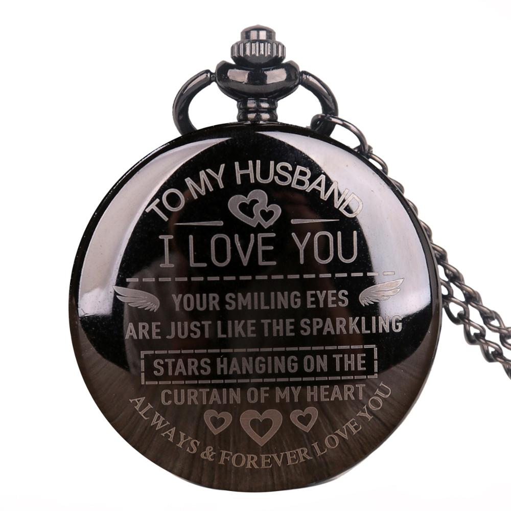 Om Mijn Man NOOIT VERGETEN DAT IK LIEFDE U Quartz Pocket Horloges Beste Valentijn Souvenir Zakhorloge voor mens Man