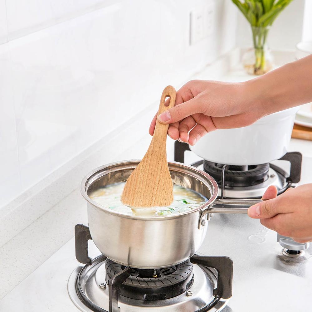 1Pc Kitchen Wooden Rice Spoon Natural Rice Paddle Non-stick Wood Rice Scoop Serving Spoon Kitchen Tools