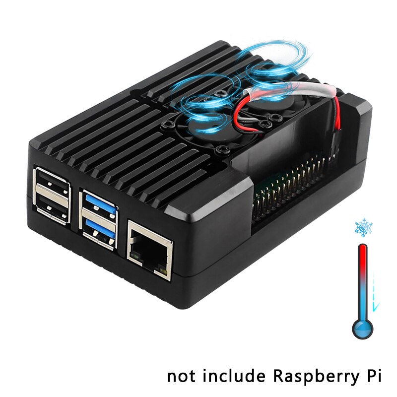 Raspberry Pi 4 Aluminum Case Armor Shell with Dual Cooling Fan 4 Heatsinks Active & Passive Cooling for Raspberry Pi 4 Model B
