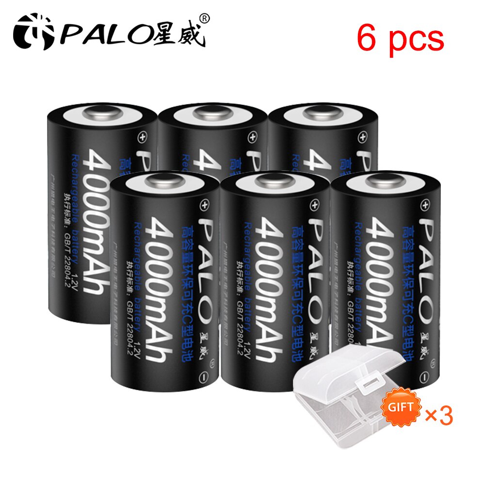 PALO 1-12 Uds tamaño C batería recargable tipo C LR14 batería 1,2 V NI-MH recargable C batería 4000mAh baja autodescarga: 6pcs C battery