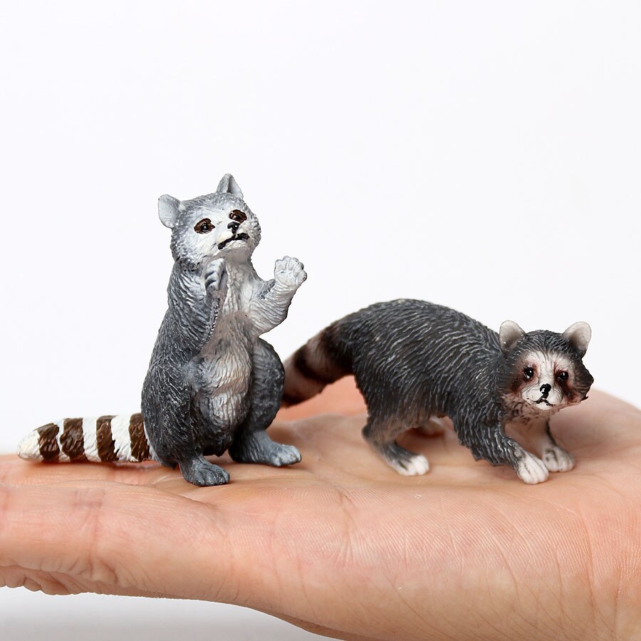 Simulatie Hand Painted Forest Animal Model Cijfers Badger, Bever, Wasbeer, Anteater Beer Decor Collector Educatief Speelgoed: Raccoon 2 pcs