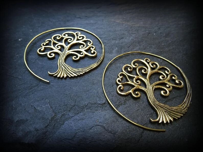 Spiral Tree of Life Earrings Bohemia Round Hoop Earrings For Women Statement Gold Punk Charm Earrings Party Jewelry