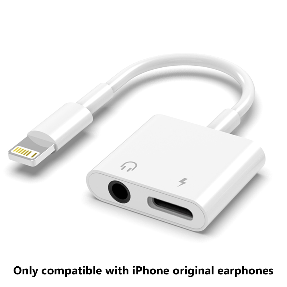 For Lightning to 3.5mm 2 in 1 Earphone Audio Adapter For iPhone 11 12 Pro 7 8 Plus X Charger Cable Phone Aux Dual Jack Splitter: WHITE