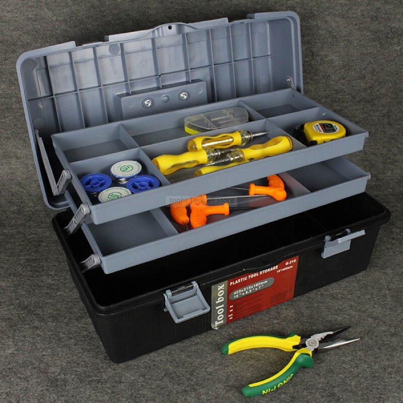 Multi-function three-layer plastic toolbox folding hardware accessories tool box organizer storage parts plastic tool case