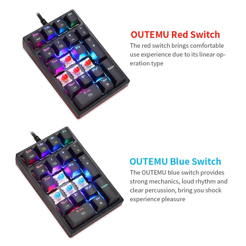 MOTOSPEED K24 Keyboard Mechanical Numeric USB Wired 21Keys Numpad RGB Backlight OSU Game Player Installable Driver Extended