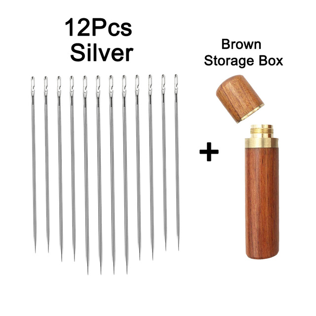 12/24 Pcs Blind Needle Elderly Needle-side Hole Hand Household Sewing Stainless Steel Sewing Needless Threading Apparel Sewing: 12 PCS Silver Set 1