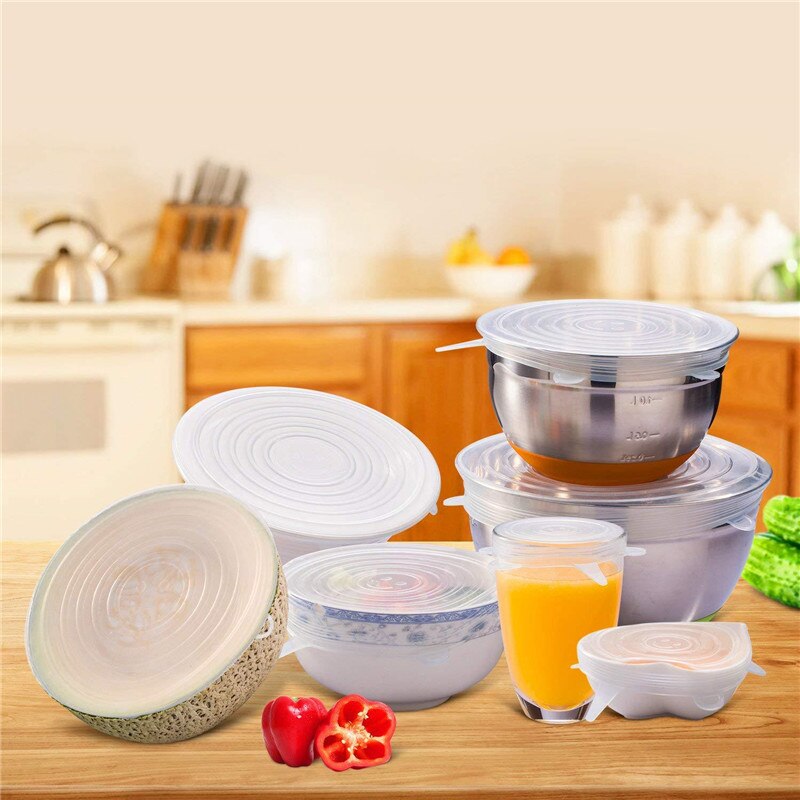 Tapas elásticas reutilizables de silicona 6 uds., tapa Universal de silicona, tapa para comida, tapa para olla, tapa de silicona, tapa para olla, topes de cocina