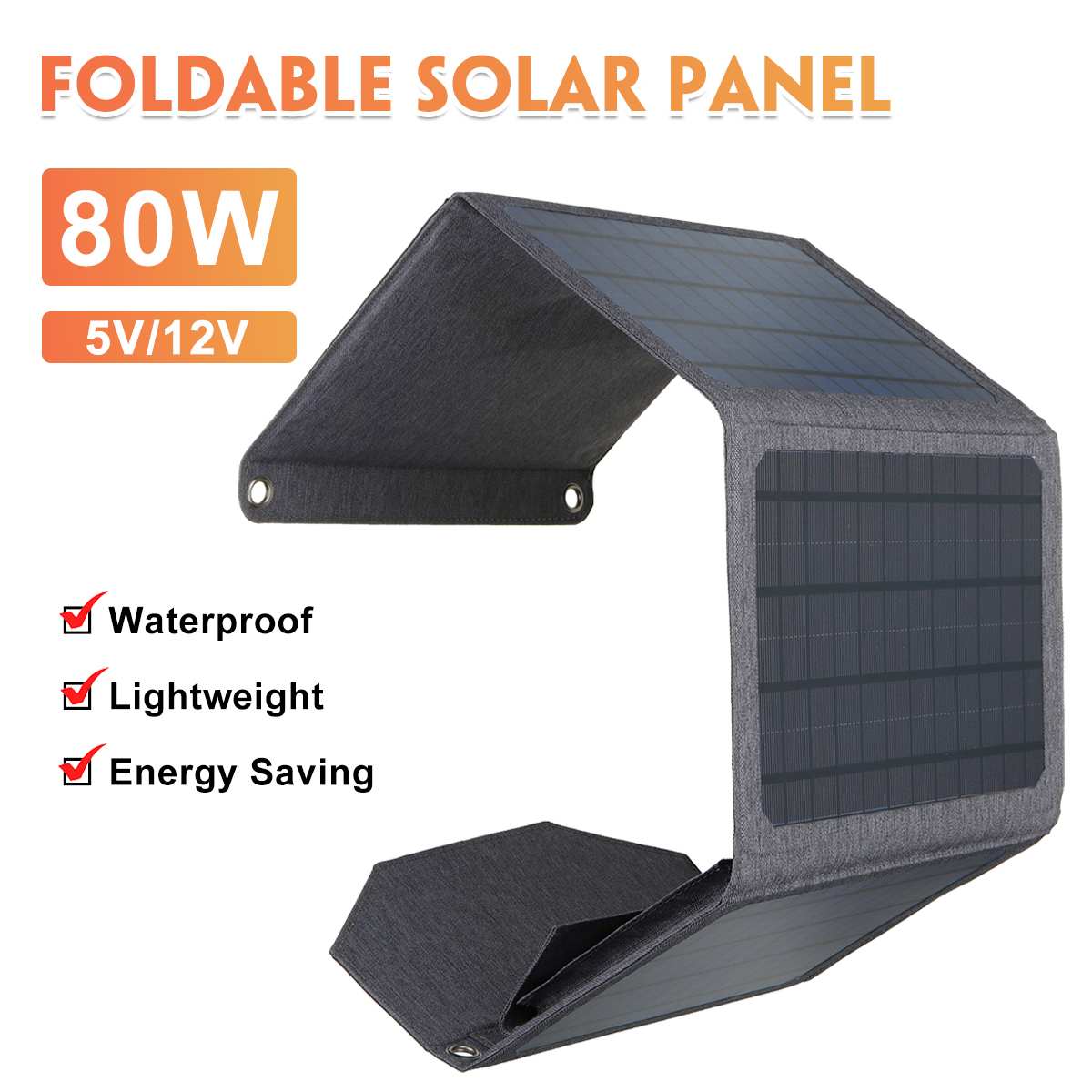 80W Foldable Solar Panel 5V 12V Dual USB Portable Folding Pack Solar Charger Sun Power Battery Cells For Moblie Phone Camping