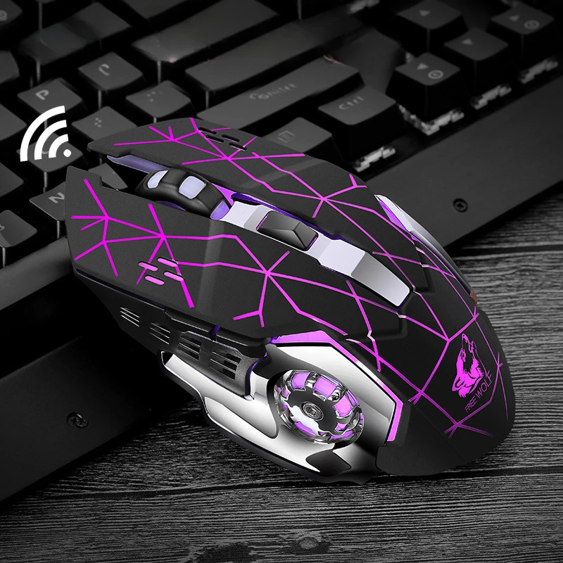 Free Wolf-Souris de jeu mécanique sans fil, X8, silencieuse, rétroéclairée, ergonomique, aste, optique, pour PC portable et de bureau: Black