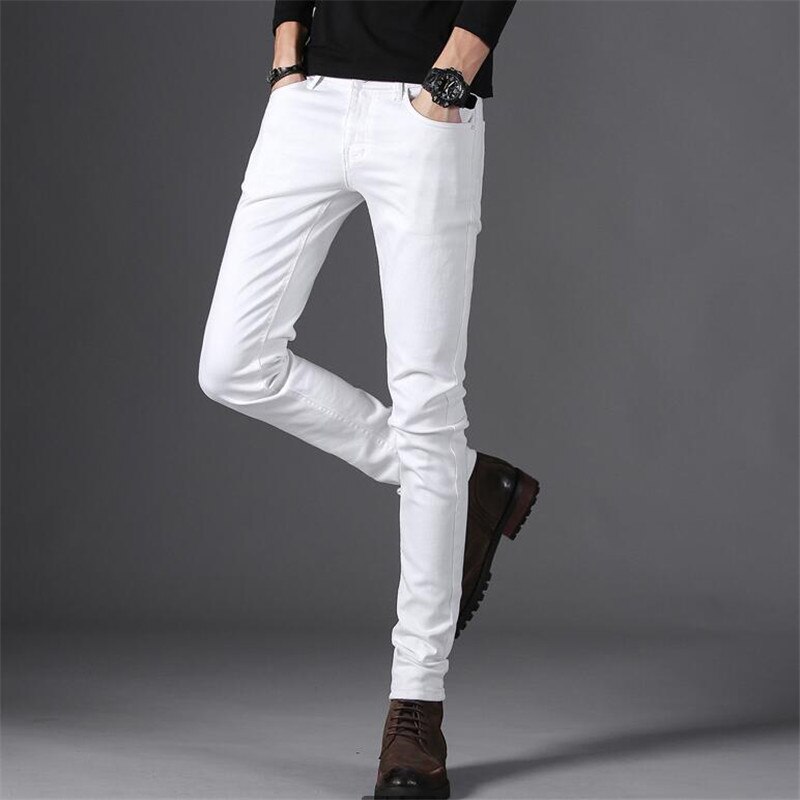 Jean blanc homme Style classique Denim elastique coupe cintrée noir Jean pantalon homme décontracté affaires pantalon blanc: 33