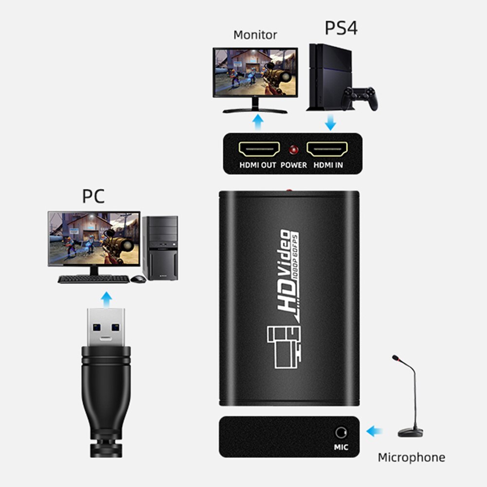 1080P 60fps HDMI a USB 3,0 vídeo TV sintonizador tarjeta con entrada de micrófono Plug & Play de funcionamiento rápido conveniente para Xbox PS3 PS4