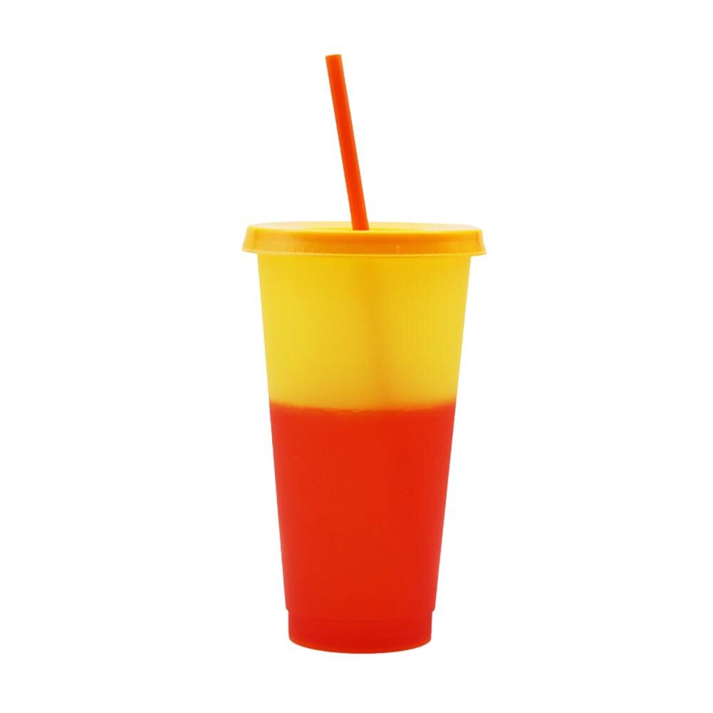 720Ml Verkleuring Cup Vaste Ring Warmte-isolatie Geen Geur Kleur Veranderende Koude Cup Met Deksel Stro Voor Thuis Drinken water Fles: Oranje