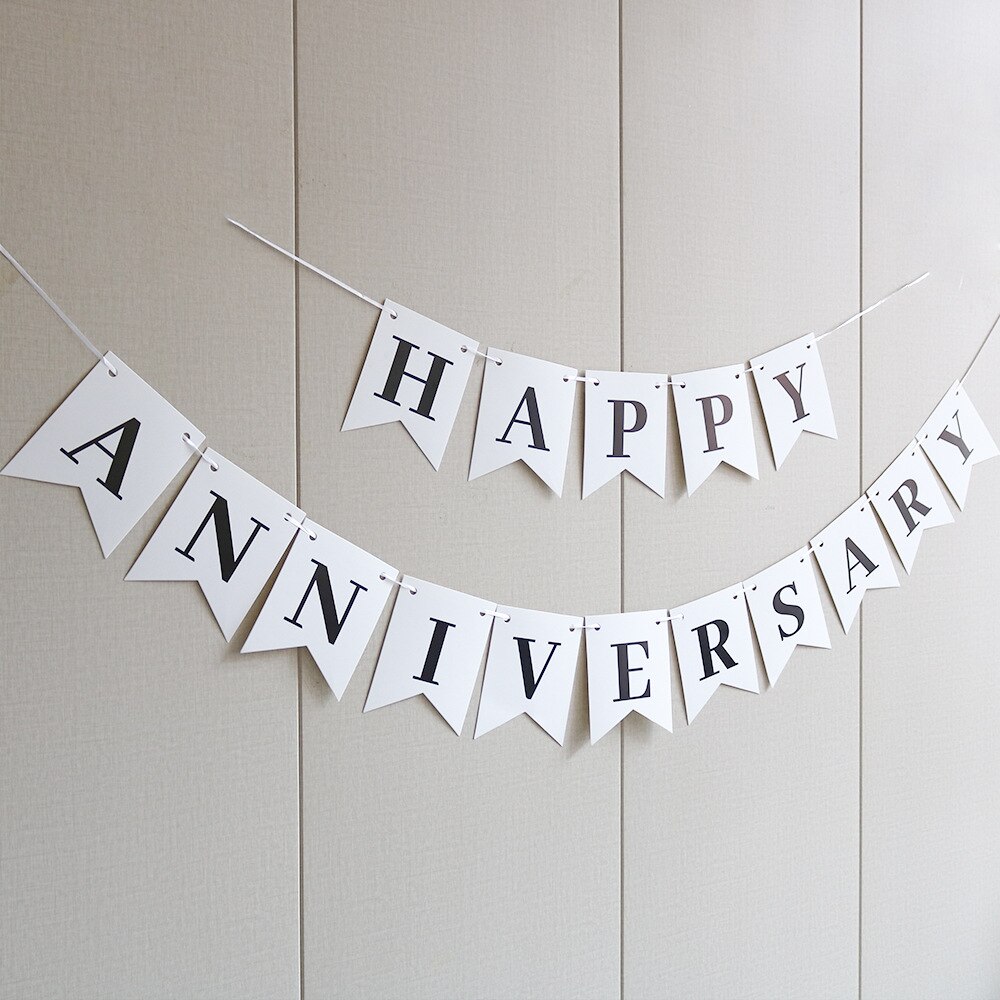 Happy Anniversary Banner White Banner for Wedding Anniversary Party Decorations Supplies