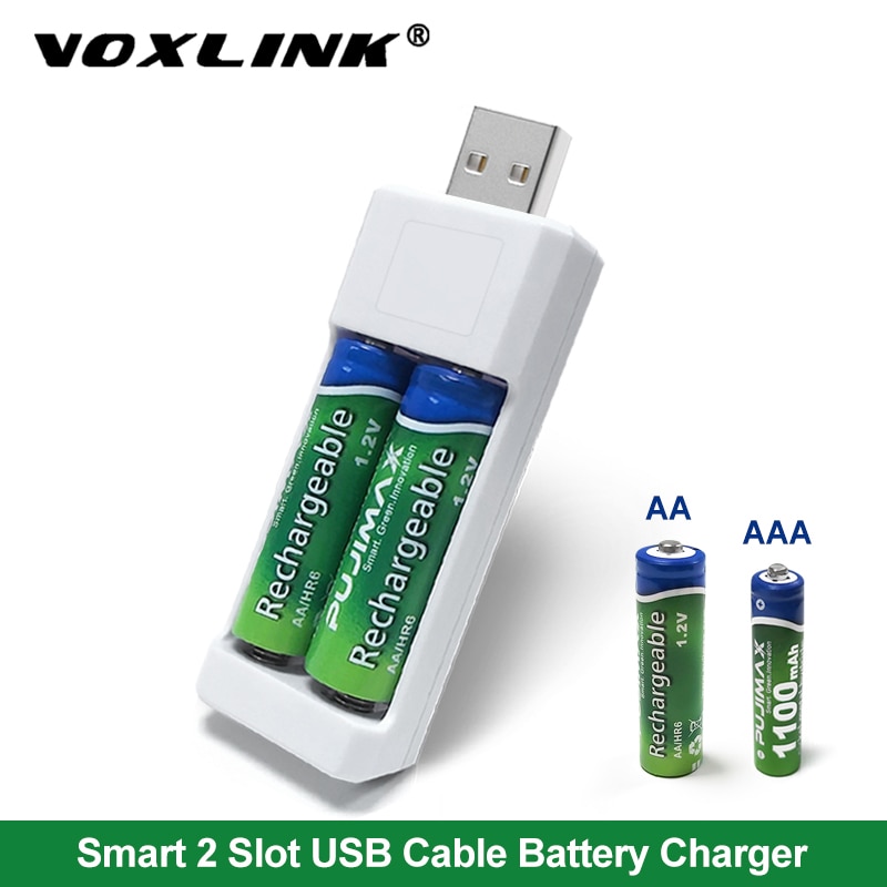 Voxlink Usb Batterij Oplader 2 Slots Voor Aa/Aaa Oplaadbare Batterijen Oplader Voor Afstandsbediening Microfoon Camera Digitale Muis