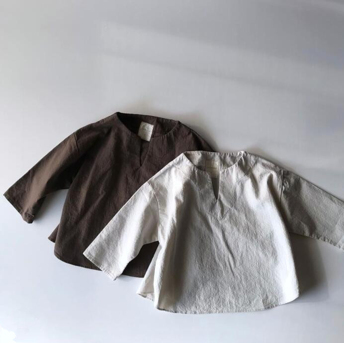 Korea fall baby bomuld linned v-hals casuallong ærme t-shirt