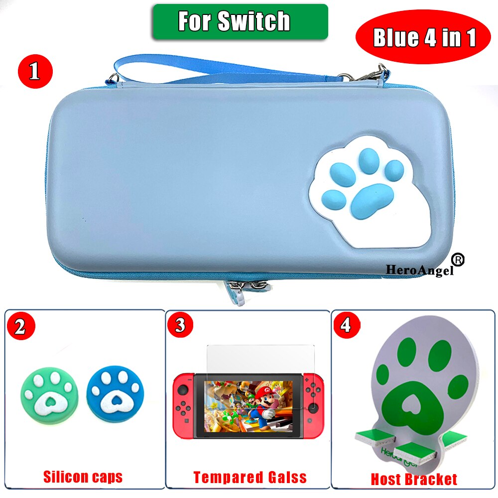 Per Nintend Interruttore Custodia protettiva Cute Cat Claw di Archiviazione Portatile Borsa Da Viaggio per Nitendo Interruttore/Interruttore Lite Console Accessorie: Switch Blue  4IN1  B