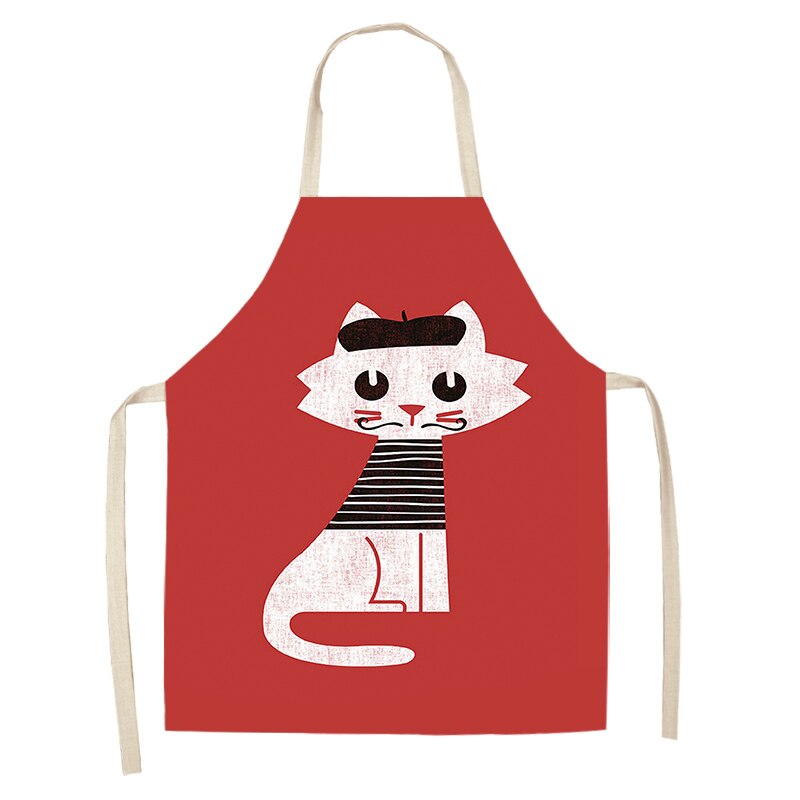 Keukenschort voor vrouwen, schattige cartoon kat bedrukt, mouwloze katoenen linnen schorten voor koken, schoonmaakgereedschap 53*65cm: N