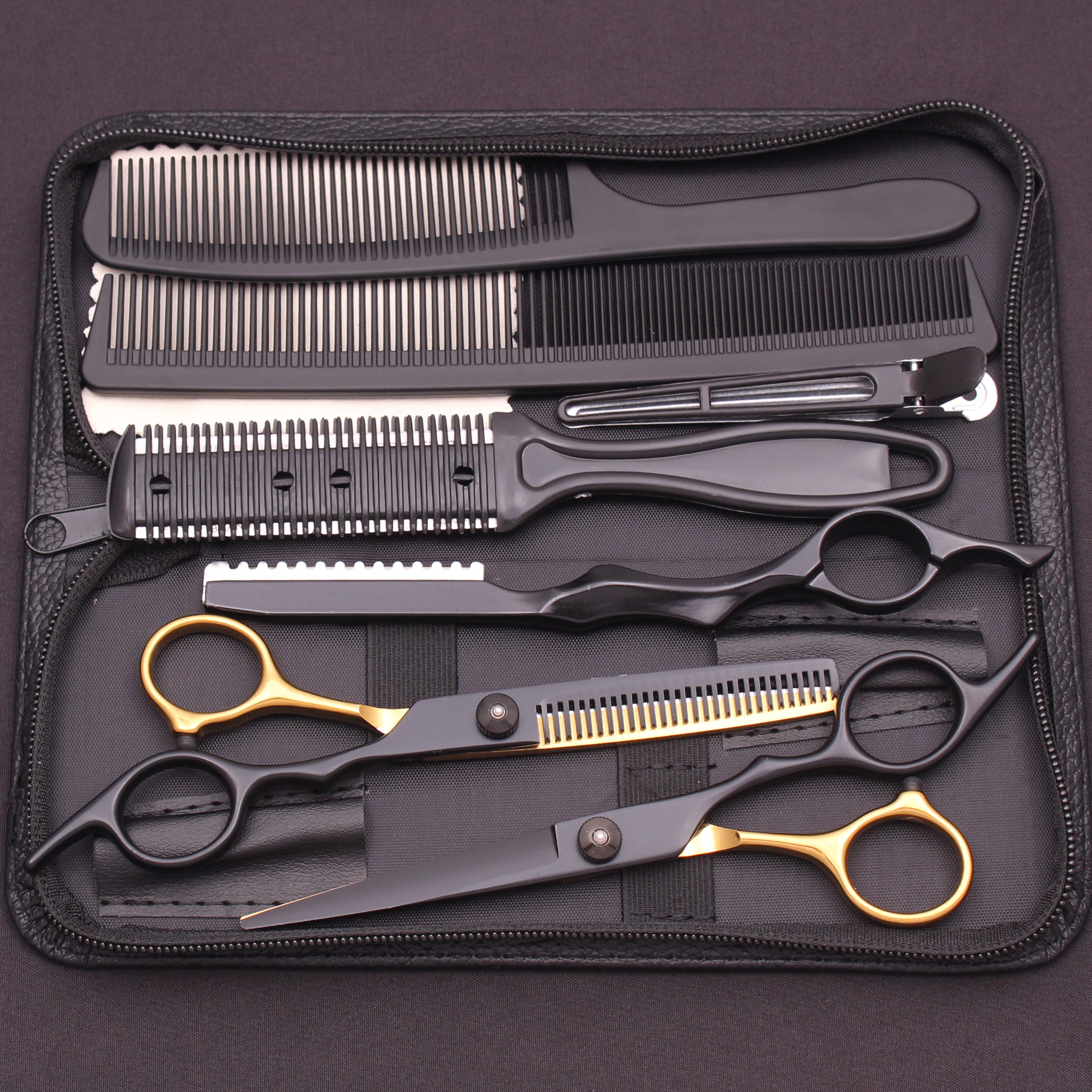 6.0 ''Haar Schaar Roestvrij Knippen Schaar Dunner Kappers Kapsel Kam Scheermessen Set Salon Kapper & Thuis C1001: Oranje