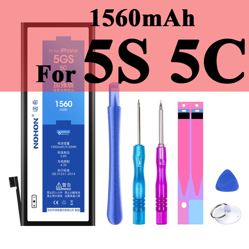Nohon Batterie Für Apple iPhone 6S 6 5s 7 8 X Xr Xs Max 4 4s Echt kapazität Batterien + Werkzeuge Für iPhone 6S 6 5s 7 8 X Xr XsMax 4 4s: For 5s 5c 1560mAh
