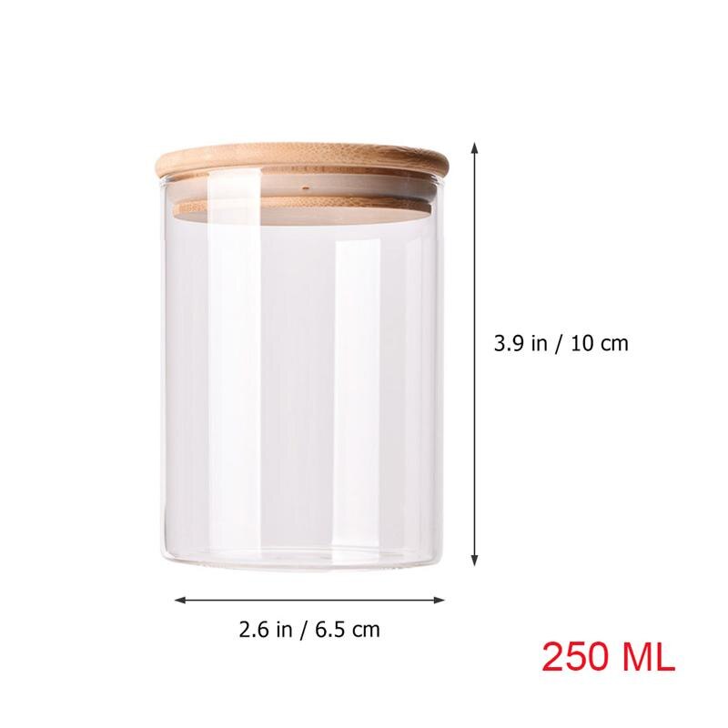 Frasco de vidrio con tapa de madera, recipiente sellado, contenedor de almacenamiento de alimentos para té suelto, café, sal, cocina, tarro de almacenamiento, botella organizadora: 250 ml